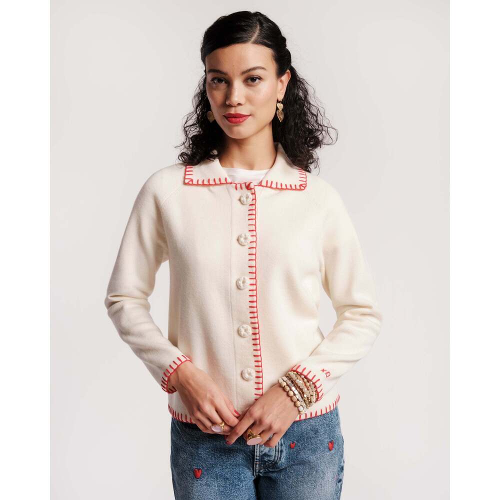Babs Blanket Stitch Cardigan - Oyster